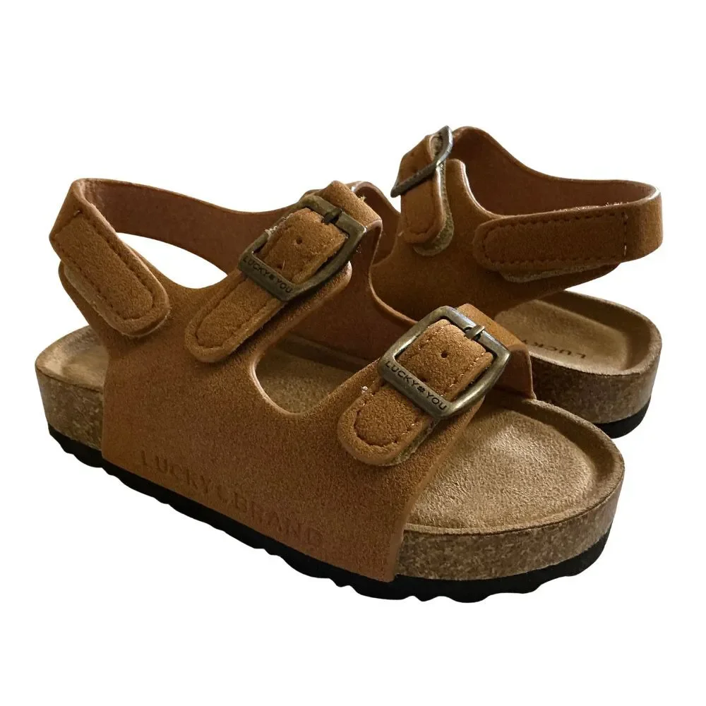Lucky Brand Kids Sandals 9M Brown Suede Soft Cork Footbed Buckle Straps